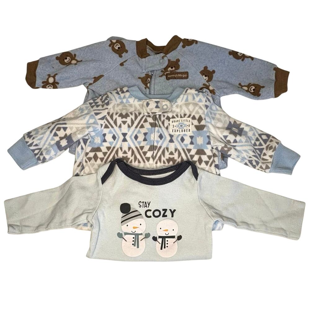 Carter's Baby Boy 3M Sleeper Bundle - 2 Pieces + Snowman Top Blue
